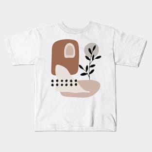 Flower Blossom Abstract Shapes Warm Toned  Boho Design Kids T-Shirt